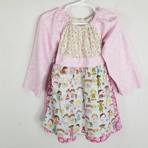 Handmade Long Sleeve‎ Pink Bibbed Dress